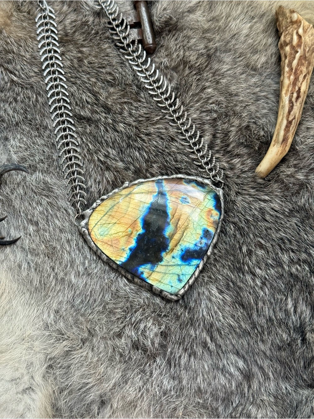 Labradorite Statement Pendant Necklace - Women’s Jewelry boho necklace festival